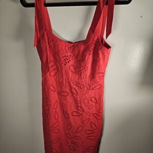 SALONI Vibrant Red Fabric Eyelet Dress